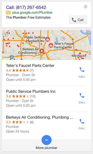 Google 3-Pack Results Mobile Search